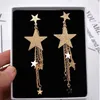 Overdreven Pentagram Star Metal Chain Tassel Lange druppel oorbellen voor Wome Jewelry Statement Bling Crystal Pearl Brincos Bijoux