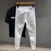 Men's Jeans White Ripped Fashion Design Street Casual Pu Handsome Stretch Slim Feet Trousers