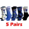 Chaussettes de femmes 5 paires de dessins animés coton coton confortable équipage anime occasionnel heureux drôle taille 35-40