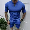 Men's Tracksuits Streetwear Casual Two Piece Summer Men Summer Men Ship-Up-Up-Up Vize de pescoço V e shorts Roupa