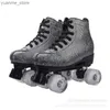 Inline rolschaatsen nieuwe stijl kunstmatige lederen quad roller skates schoenen patins dames mannen mannen dubbele lijn led licht 4 wielen pu abec-7 82a schaatsen y240410