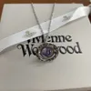 Designer Viviane Westwood Empress Dowager de l'ouest 3d Saturn Purple Ball Collier Womens Classic Ufo Planet Full Diamond Clavicle Chain High Edition