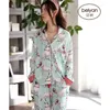 Home Vêtements Mme Beiyan Automne Pyron Pyjamas Coton Coton Cute Cartoon Femme Han Édition longue cardigan Suit de lawear Suisse