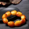 Bracelets de charme mine d'origine Bracelet de cire de miel authentique avec demi-peau Amber Bouddha perle des hommes et des femmes