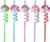 8PCSキッズガールズレインボーバースデーパーティー用ストロー再利用可能なレインボープラスチック製飲料ストロー虹色クラウドテーマパーティーの装飾