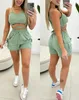 Women's Tracksuits Vacation Suits 2024 Summer Latest V-Neck Spaghetti Strap Crisis Cross Top&drawstring Pocket Design Skinny Shorts Set