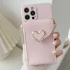 INS Crossbody Lanyards Chain Love Heart Leather Card Card Soft Case для iPhone 14 13 12 Pro Max 11 XR 7 8 Plus SE 6 S Cover