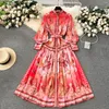 Abiti casual Spring Holiday Flower Flower Maxi Dress Women's Stand's Women's Long Lantern Sleeve Single Sfrotte Boho Robes Vestidos 2046