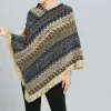 Poncho Cape Winter Coat Women Ponchos Capas Bat Pullover Patchwork Knitting Tassels Stole Winter Scarf Women Abrigo Mujer QH269