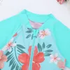 TiaoBug Baby Girls One-piece Swimsuit Long Sleeves Flower Printed Swimwear Kids Toddler Beachwear Rash Guard Child Bathing Suit