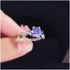 Anelli di cluster drenaggio vivo esplosivo moissanite anello aperto otto cuori e frecce viola a diamante ad alto diamante di carbonio goccia femmina Delive dh2tl