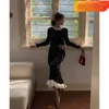 Casual Dresses Korean Fashion Retro Light Luxury Black Dress Women's 2024 Autumn/Winter Celebrity Style Långärmad sammet