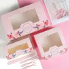 10 szt. Papierowe pudełko prezentowe z oknem przyjęcie weselne różowy wieniec róży papierowe pudełko na ciasto papierowe pudełko na żywność pudełka walentynkowe prezent