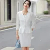 Women Formal 2 Pieces Set Fashion Lantern Sleeve Jacket White Dress Suit Office Ladies Business Blazers Skirt 240329