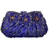 Gold Metal Night Clutch Blue Crystal Purse Mulheres Floral Phone Saco de telefones Ripies Rhinestone Diamond Mini Bons Bags fêmeas1276n