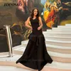 Party Dresses Black A Line Tiersed Satin Prom 2024 Boho Axless ärmlös aftonklänning Vintage Princess Formell