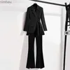 Women's Suits Blazers Women's Casual Blazer Jacket Matching Set Korean Elegant Spring Autumn Chic Suit Coat+Split Black Pants Two-piece Female Clothes C240410