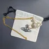 Ontwerper Viviane Westwood Empress Dowager Dowagers Grote volledige diamant Saturn Chain ketting Gepersonaliseerde punk platte Saturn Sweater Chain Hoge versie