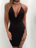 Urban Sexy Dresses Sexy Deep V Neck Low-cut Side Split Silver Collar Bodycon Dress Women Elegant Backless Sleeveless Mini Dress Club Party Vestidos 240410