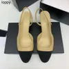Nuevo diseñador de lujo Sandal Slingbacks Zapatos de ballet Tacón alto Damas Slipper Fiesta de cuero genuino Mujer casualidad