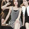 women's shiny rhinestone Hollow out camisole designer fashionable female Summer vest sexy ladies casual tees Dresses