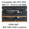 Rams, совместимые с 2020 2019 5K 27 -дюймовый IMAC 64GB 32 ГБ 16 ГБ 8 ГБ DDR4 2666 2667 Apple Allinone PC