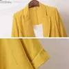 Costumes de femmes Blazers Veste de femme Couleur de femme Couleur solide jaune Black Cotton Tissu lâche Coat Oversize Nours