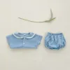 2023 Été Nouveau bébé Navy Collar vêtements Ensemble Kids Girls Girls Short Sleeve Denim Tops + Shorts 2pcs Suit mignon Baby Boy Denim tenues