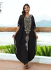 Causal Embroidery Printed Vneck Batwing Sleeve Oversize Kaftan Women Summer Beach Dress Plus Size Maxi Dresses Q1607 240410