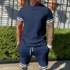 Traccetti da uomo Summer Striped Patchwork Two pezzi set da uomo Casualmente T-shirt e pantaloncini per pullover o pantaloncini