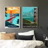 Affiche de voyage de San Francisco City Vintage Telcape Canvas Imprimés minimalistes peintures murales d'art pour décor de chambre à domicile Cuadros