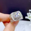 クラスターリング5ctモイサナイトメンズリング925シルバー美しい射撃ダイヤモンド代替豪華な結婚式