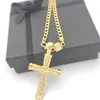 Cross 24 K Solid Gold GF Charms Lines Pendant Necklace Curb Chain Christian Jewelry Factory Wholecrifix God Gift244k