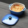 Bols un bol à soupe en céramique de style japonais carré et rond avec des ustensiles de cuisson à four à four à manche à poignée