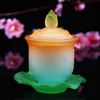 Bouddha Ornement Lotus Water Supply Bol en verre Crystal Coupe Créative Créative Colore Guanyin Cup plaque Bouddhist Supplies