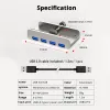 Hubs 4Port USB 3.0 -nav med extra typ C strömförsörjningsport MonitorEdge Deskedge USB 3.0 ClipType Aluminium Hub för bärbar dator PC