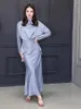 الملابس العرقية عيد الساتان مسلم مقطوعتان مكونون للنساء Abaya Morocco Party Skirt Ramadan Dress Trets Abayas Kaftan Islam Dubai Arab Long