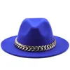 Women Fedoras Golden Chain Hat Fedora Hat Women Men Wide Brim Solid Color Jazz Top Hat Autumn Inverno Hat Panama Cappello da gentiluomo 240322