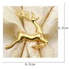 12Pcs Christmas Elk Deer Napkin Rings Gold Alloy Napkin Buckle Napkin Ring Holder Hotel Restaurant Wedding Party Dinner Table De