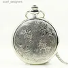 Pocket Watches Fashion Vintage Silver Double Phoenix Wings Enamel Quartz Flip Clock Men FOB Chain Pocket Es For Men Women PB609 Y240410