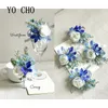 Yo Cho Royal Blue Rose Pols Corsage Bracelet Hand Bloemen broche Party Bridal Prom Wedding Decor Photography Props Boutonniere