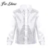 Shiny Kids Hip Hop Street Dance Tops Costume Boys Sequins Long Sleeve Spread Collar Shirt for Choir Jazz Gym Dancing Performance