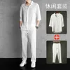 Tracksuits voor heren zomerpak halve mouw katoen linnen casual tracksuit heren sportkleding man shirts broek set mannelijke kleding tweedelig