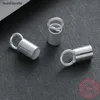 Real Pure Solid 925 Sterling Silver End Connector Bead Caps for Leather Rope Hollow End Cap Buckle Jewelry Making Findings