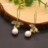 Boucles d'oreilles en peluche Glseevo Plant de perles d'eau douce naturelle pour femmes Girl Amourfeuilles Bijoux de luxe minimaliste Orringe GE0844