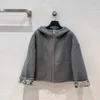 Damen-Woll-Designerjacke für Frauen im Winter mit Kapuze mit Kapuzenkurzzeit-Kurzfilm-Fashion-Casos-Mantel Windbreaker hochwertiger Damen Außenbekleidung