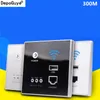 depoguye 86 Wifi壁ソケットRJ45ネットワークインターフェイス、クリスタルガラスパネルUSB充電ソケット、300m壁WiFiルーターAC110V-250V