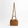 Totes MABULA Faux Suede Brown Vintage Woman Bowling Tote Handbag Solid Color Elegant Female Crossbody Purse Fashion Simple Travel Bag