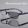 Solglasögon pochromiska myopia glasögon vintage halv ram metall blå ljus som blockerar nära synen glasögon klassiska UV -nyanser Diopter