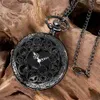 Pocket Watches Steampunk Copper Vintage Hollow Gear Hollow Quartz Pocket Necklace Pendant Clock Chain Mens Chain Gift Y240410